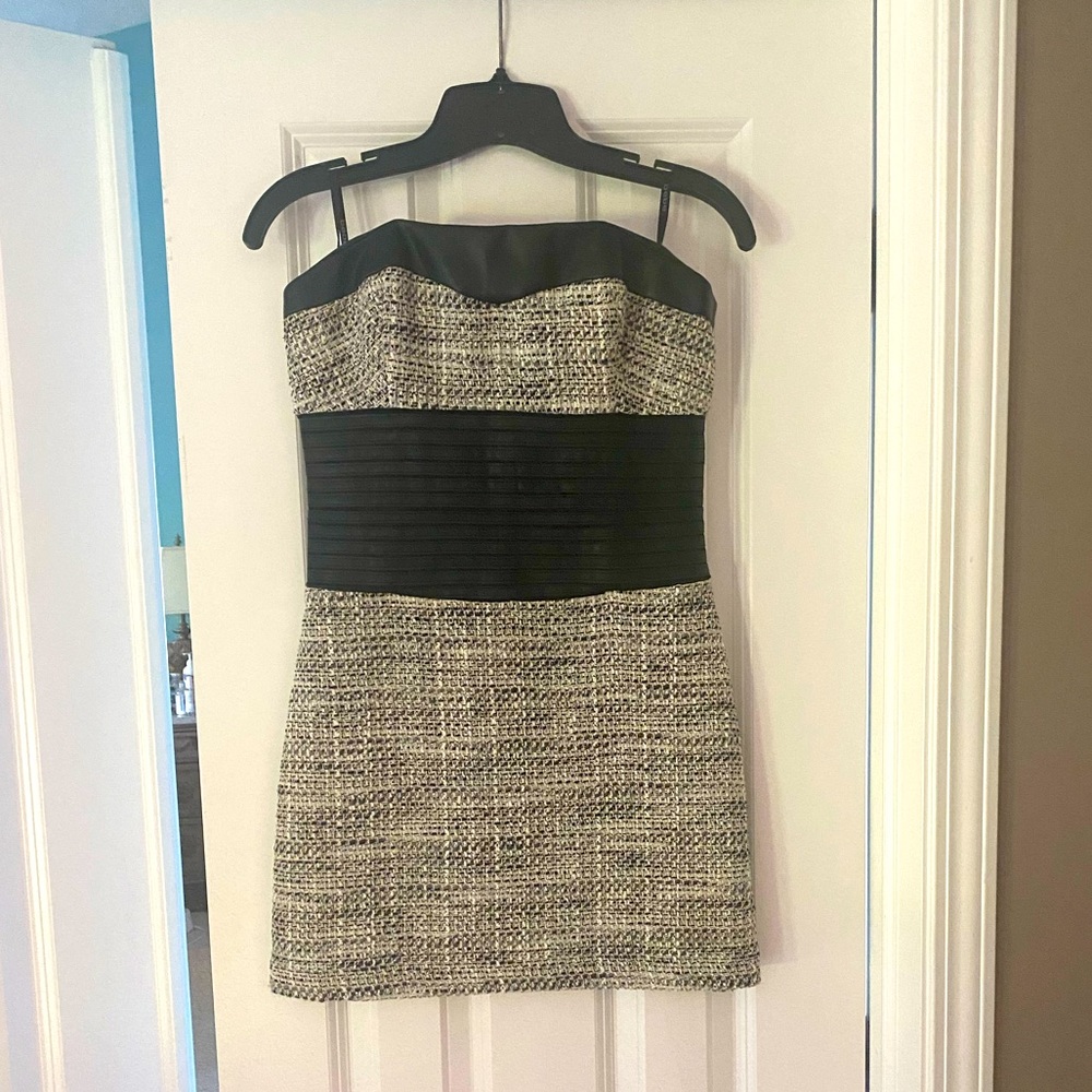 Bebe Faux Leather & Tweed Strapless Tunic SEXY